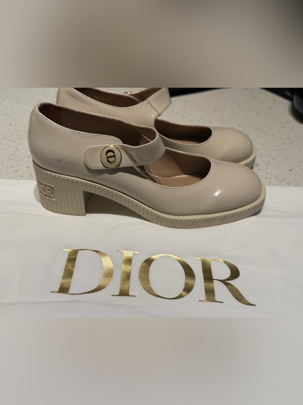 Dior Beige Patent Leather Mary Jane Pumps